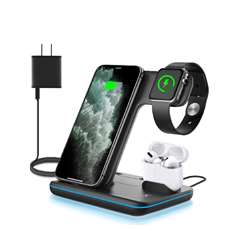 Wireless Charger, 3 in 1 Qi-Certified 15W Fast Charging Station for Apple iWatch Series